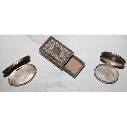 303 - Three Silver Hallmarked Items Inc- Matchbox Holder & Two Small Trinket Pots