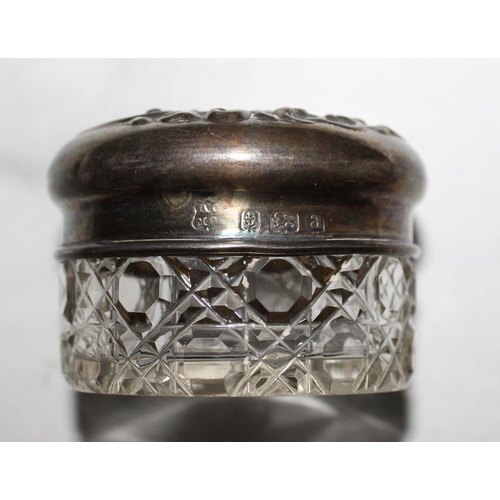 304 - Silver Hallmarked Topped Glass Pot