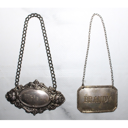 305 - Silver Hallmarked Bottle Tags (Brandy & Whisky)