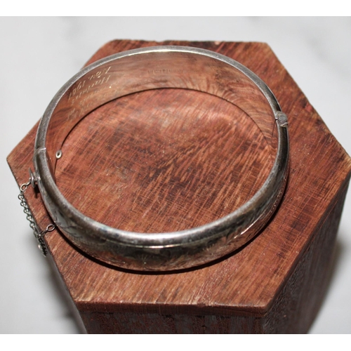 315 - Silver Hallmarked Bangle Engraved As Shown In Pictures 1967