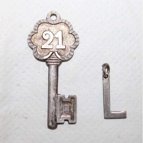 331 - Silver Hallmarked 21st Key Pendant & L Pendant