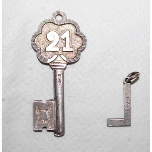 331 - Silver Hallmarked 21st Key Pendant & L Pendant