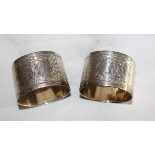 345 - Two Silver Hallmarked Napkin Rings (Initialed M)