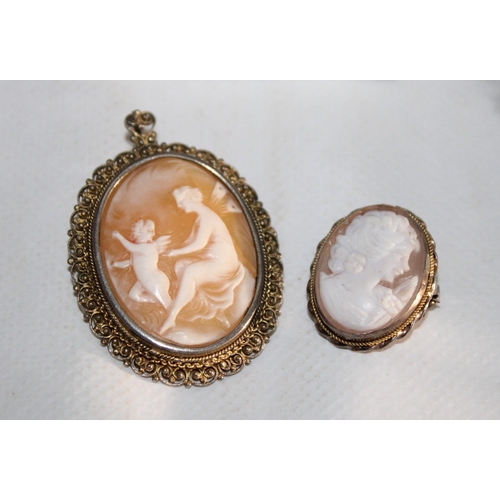 351 - Cameo Necklace & Two Cameo Pendants/Brooch (One Hallmarked Silver 925)