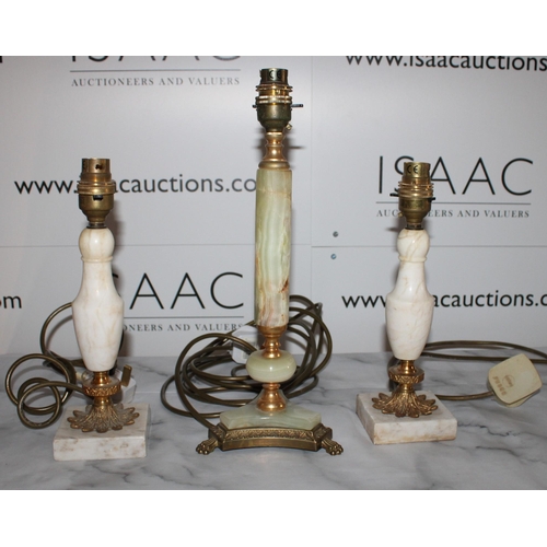 100 - Three Lamps - 2 Marble Based 1 Onyx ( Crack to Base)

Measures 33cm and 26cm

Untested