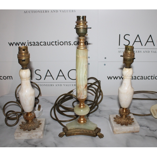 100 - Three Lamps - 2 Marble Based 1 Onyx ( Crack to Base)

Measures 33cm and 26cm

Untested