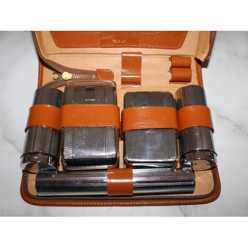 25 - Leather Cased Mens Vanity Set