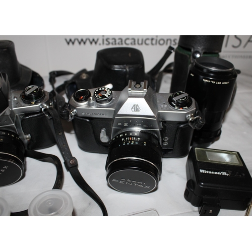 144 - Pair of Pentax Asahi Cameras with Lense and Accessories