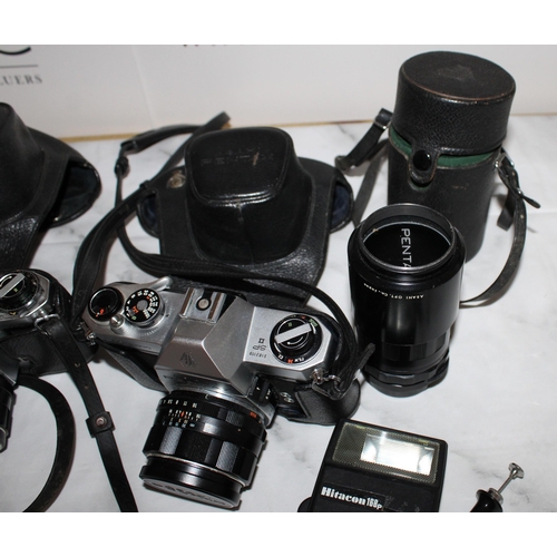 144 - Pair of Pentax Asahi Cameras with Lense and Accessories