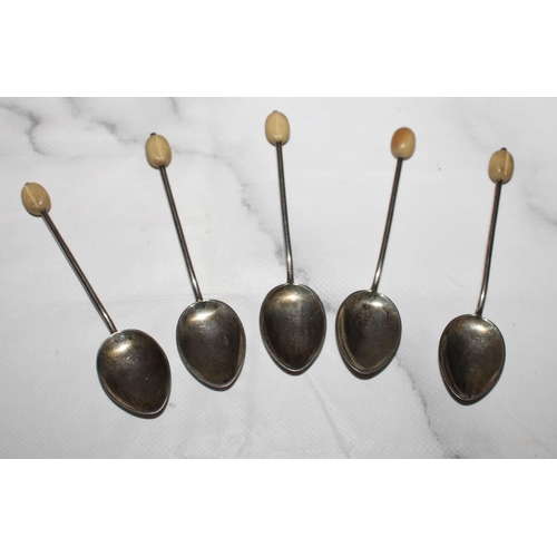 361 - Five Silver Hallmarked Enamelled Bean Spoons