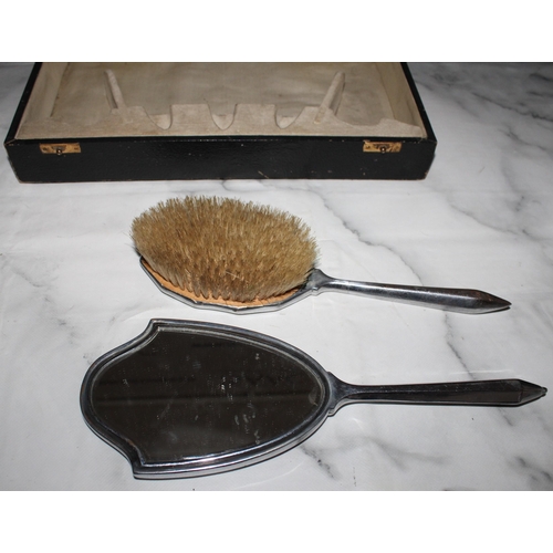 43 - Enamelled Brush & Mirror In Box