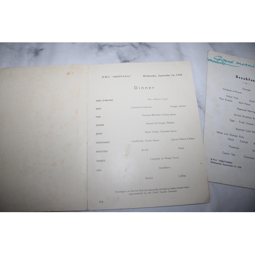 46 - Cunard White Star Menus From RMS AQUITANIA 1949