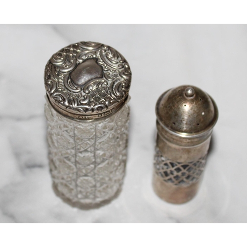 380 - Silver Shaker and Silver Topped Glass Jar