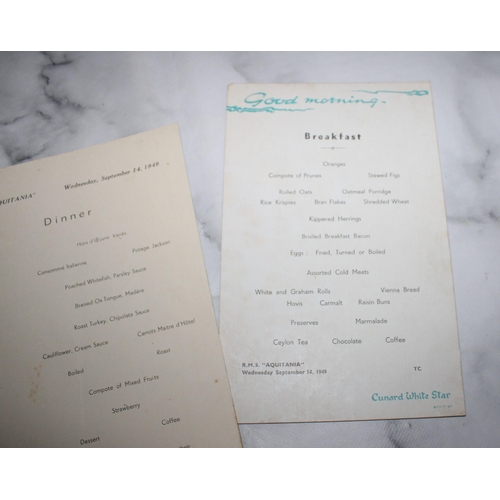 44 - Cunard White Star Menus From RMS AQUITANIA 1949