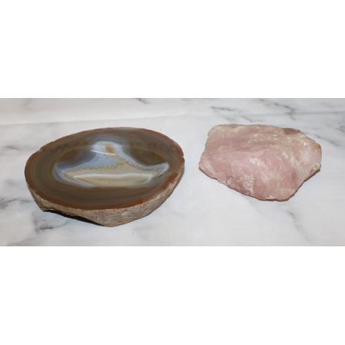 72 - Brazilian Agate Dish & Rose Quartz