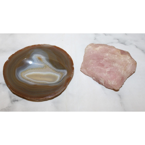 72 - Brazilian Agate Dish & Rose Quartz