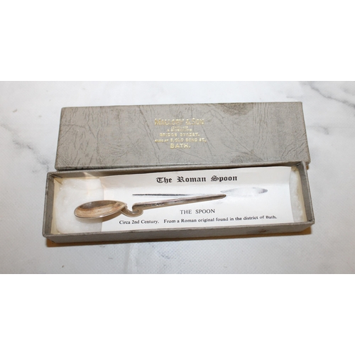 490 - Hallmarked Silver Roman Spoon in Box