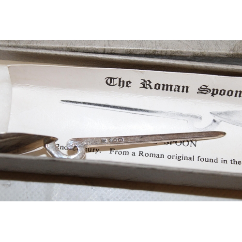 490 - Hallmarked Silver Roman Spoon in Box