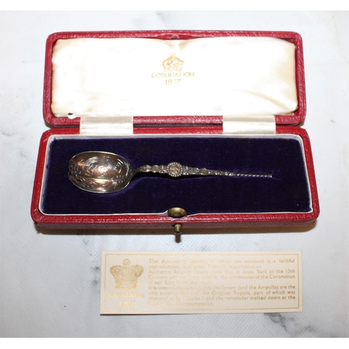 491 - Boxed Silver Hallmarked 1937 Coronation Spoon