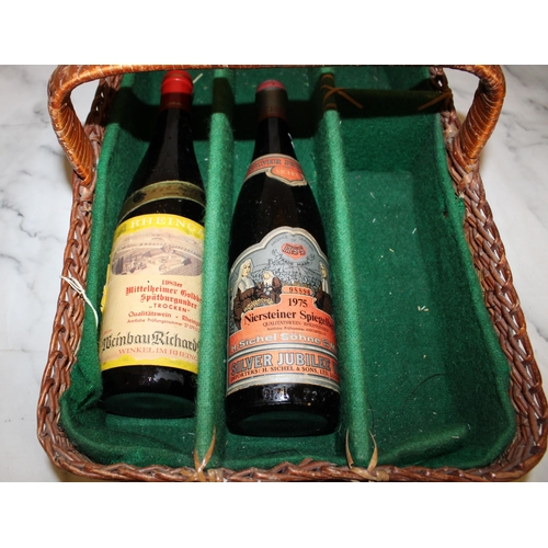 20 - Two Old Wine Bottles with Wicker Basket