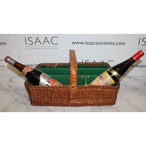 20 - Two Old Wine Bottles with Wicker Basket