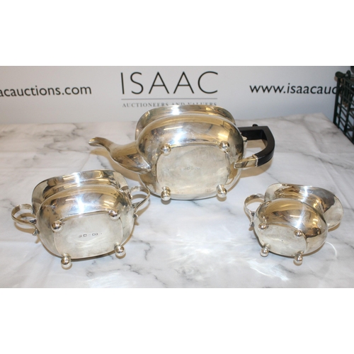 869 - Silver Hallmarked Tea Set Inc
Tea Pot
Sugar Bowl
Milk Jug
Total Weight-1050g
Good Condition