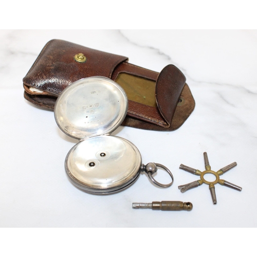 312 - Silver Hallmarked Pocket Watch With Keys & In Leather Pouch
Untested