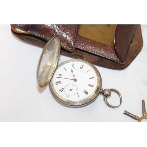 312 - Silver Hallmarked Pocket Watch With Keys & In Leather Pouch
Untested