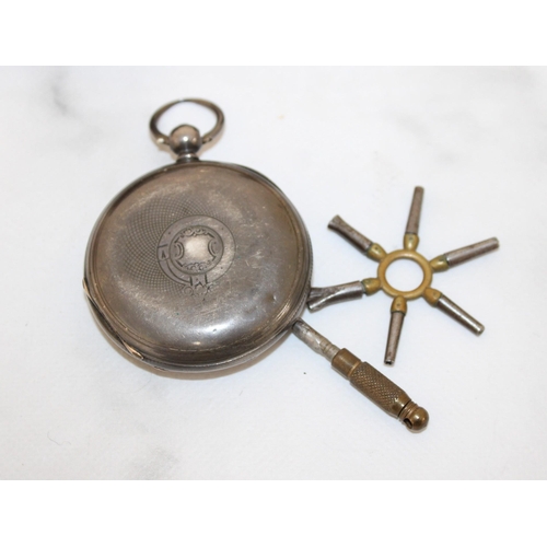 312 - Silver Hallmarked Pocket Watch With Keys & In Leather Pouch
Untested
