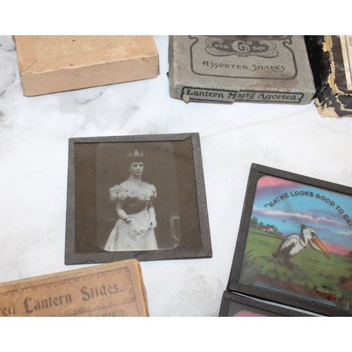 6 - Vintage Glass Lantern Slides - Numerous Themes including Punch and Judy Plus Empty Boxes...