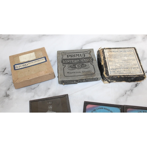 6 - Vintage Glass Lantern Slides - Numerous Themes including Punch and Judy Plus Empty Boxes...