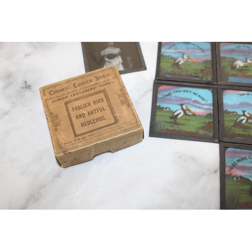 6 - Vintage Glass Lantern Slides - Numerous Themes including Punch and Judy Plus Empty Boxes...