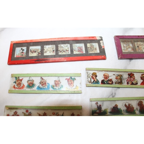 10 - Miniature Glass Lantern Slides featuring Snow White and Micky Mouse plus others