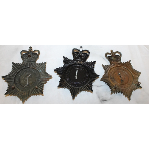 51 - Three Vintage Police Night Helmet Plate Badges - All with three Fixings intact on Reverse

Wolverham...