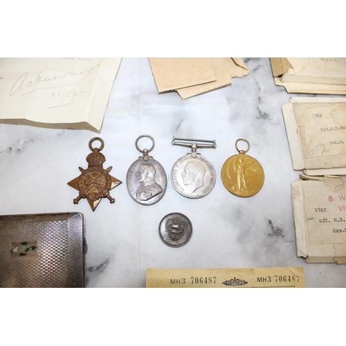 514 - WWI Medal Grouping of 4 - SJT S B WATSON . Scottish Horse

Includes WWI Trio of Medals along with Te... 