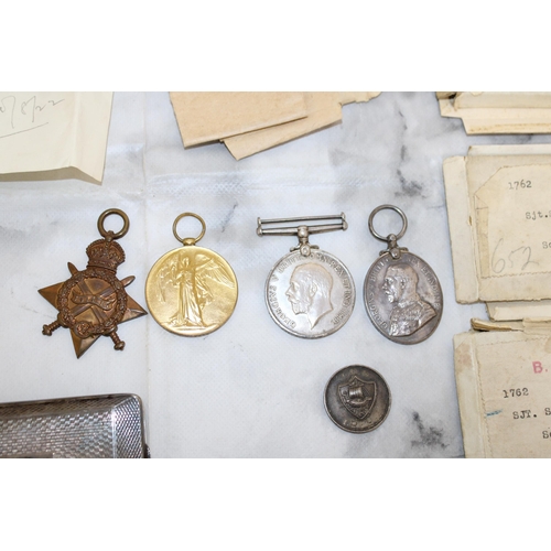 514 - WWI Medal Grouping of 4 - SJT S B WATSON . Scottish Horse

Includes WWI Trio of Medals along with Te... 