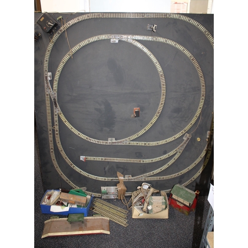 238 - Model Train Track Set out on Large Board with Buildings, extra track and Accessories - Collection on... 