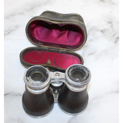 84 - Cased Small Binoculars (Loose Glass Shown In Pictures)