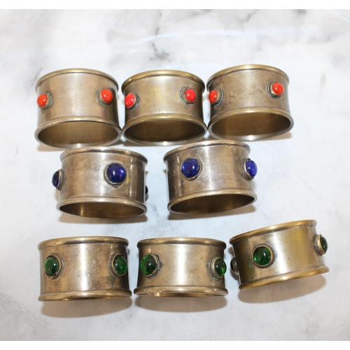 181 - 8 Stone Set White Metal Napkin Rings