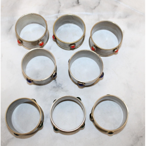 181 - 8 Stone Set White Metal Napkin Rings