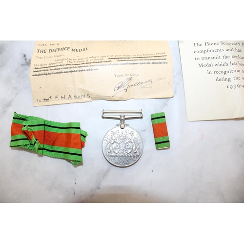 517 - WWII Defence Medal with Box and Entitlement Slip