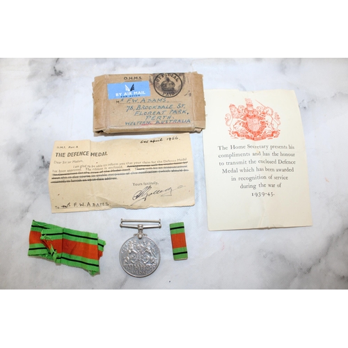 517 - WWII Defence Medal with Box and Entitlement Slip