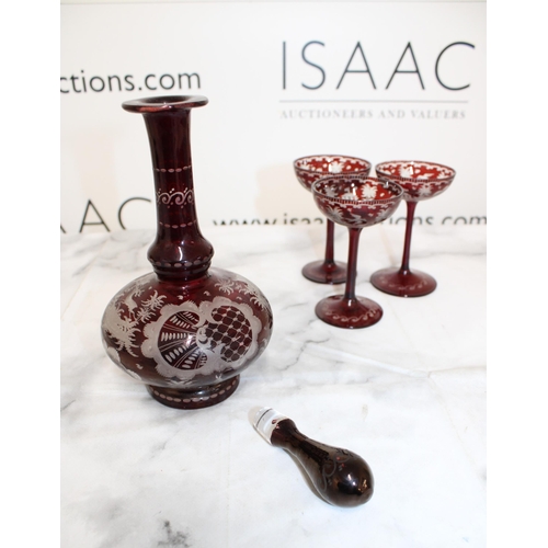 148 - Glass Decanter & Three Glasses 
Collection Only