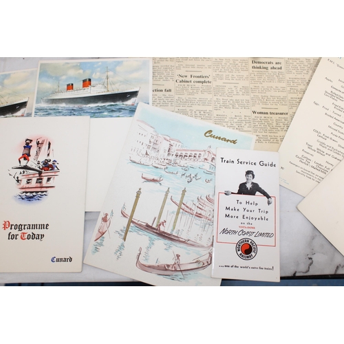 113 - Quantity of CUNARD Cruises Ephemera from December 1960