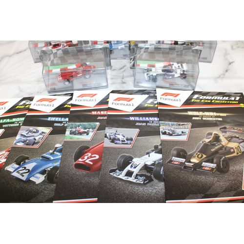 485 - Five Collectable Formula 1 Packed Racing Cars With Five Magazines