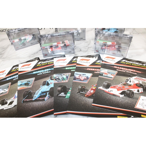 489 - Five Collectable Formula 1 Packed Racing Cars With Five Magazines