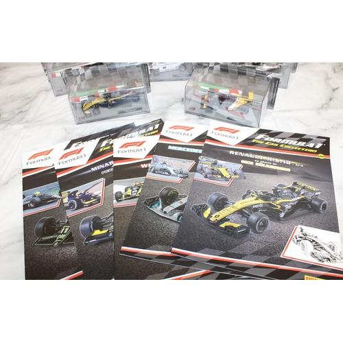 491 - Five Collectable Formula 1 Packed Racing Cars With Five Magazines