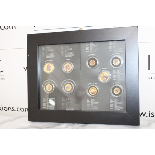 560 - Gold Plated Pre Decimal Coin Collection Framed 
Collection Only
37.5cm By 30.5cm