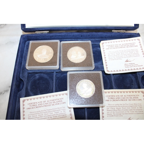 562 - Case Containing Three Coins With Certificates 1980 Silver Proof Coins