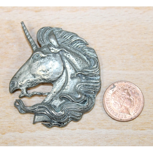 112 - Vintage St Justin Pewter Unicorn Head Brooch